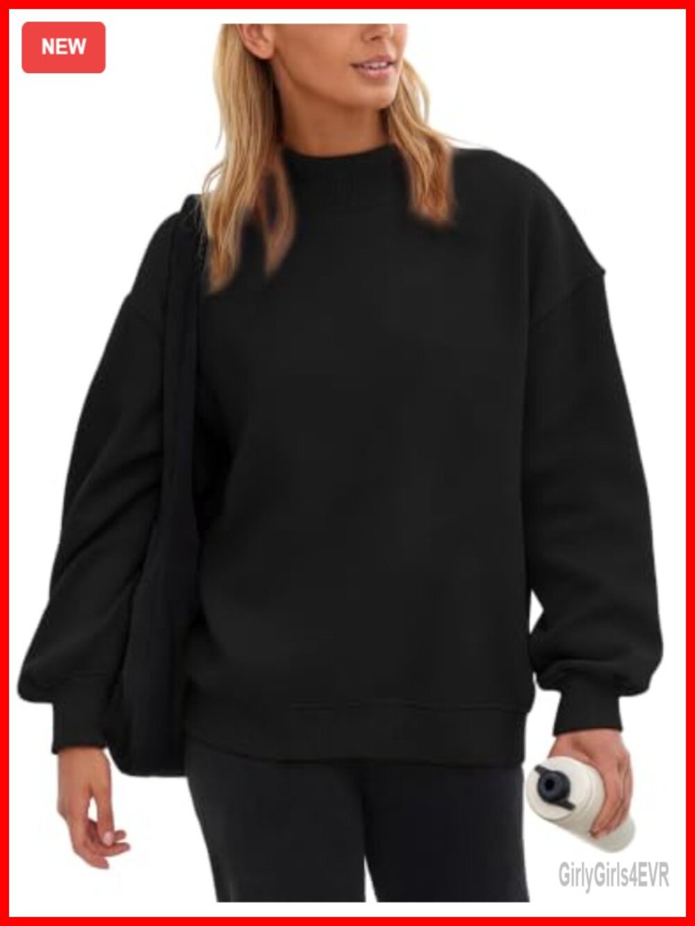 Mock Neck Oversized Fleece Lined Sweatshirt Pullover Pockets